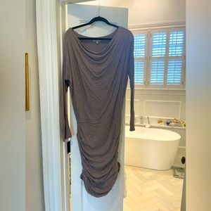 Athleta dress, Heather colored, ruched sides, elastic waist.